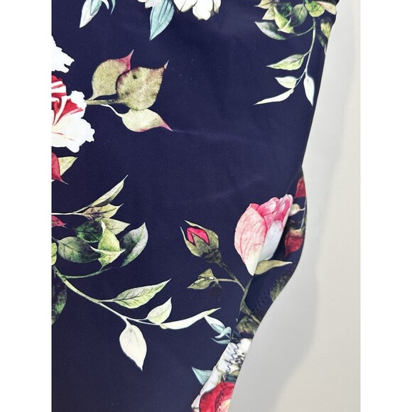 CUPSHE 1 Piece Swimsuit 1X Navy Blue Floral Padded Lined Underwire- USED - Picture 3 of 8